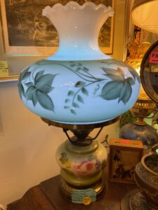 HAND PAINTED TWIN BULB HURRICANE LAMP CIRCA 1950 $139