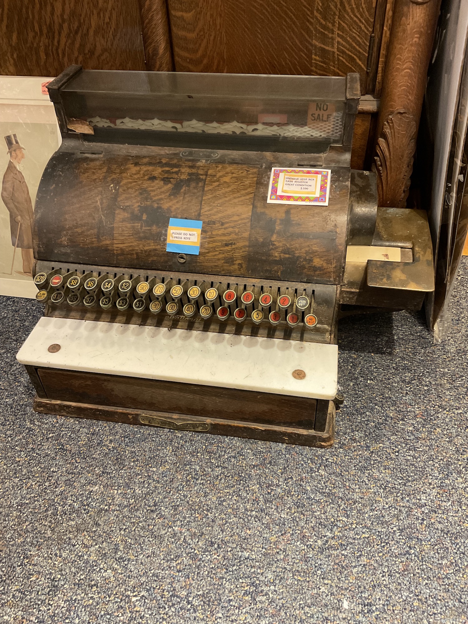 WOOD AND MARBLE NATIONAL CASH REGISTER CIRCA 1910 $590